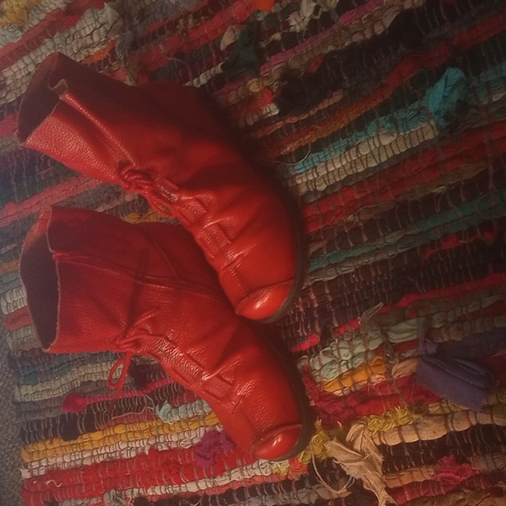 Red leather boots